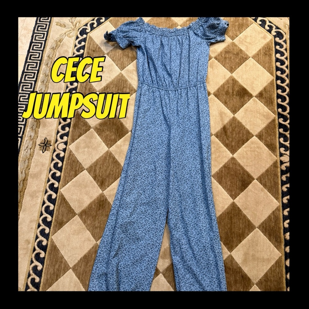 CeCe Blue Off-Shoulder Jumpsuit with Wide-Leg Pants